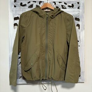 J. Crew Olive Green Full Zip Cinch Crop Waist Hoodie Windbreaker Jacket NWT